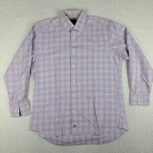 David Donahue Shirt Mens 15.5 32/33 Purple Plaid Check Dress Button Up *